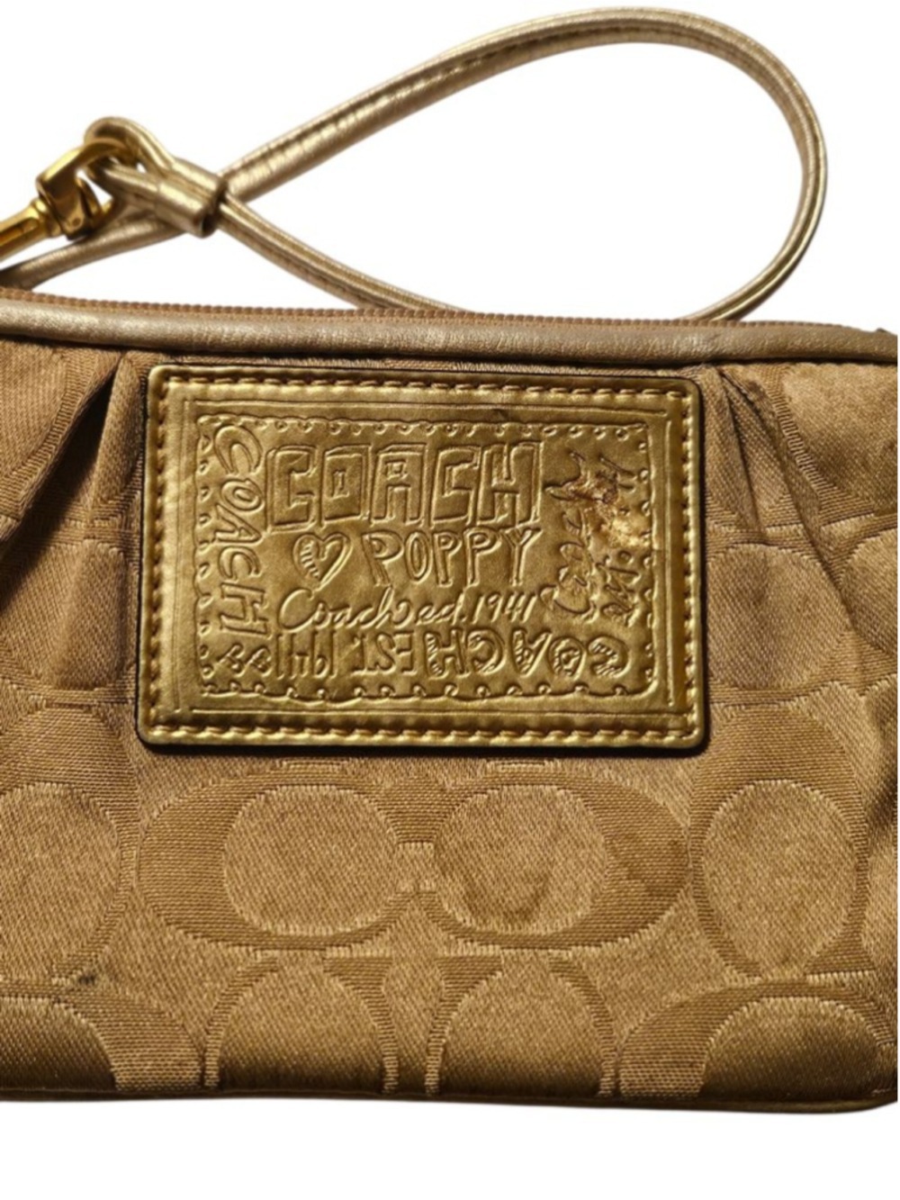 Coach Gold Poppy Logo Wristlet One Size Gold Blue - Picture 2 of 13